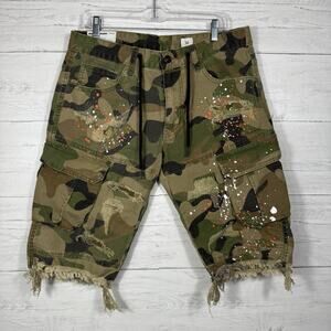 Smoke Rise Denim Co. Mens size 34 Camo paint splatter distressed shorts 82930